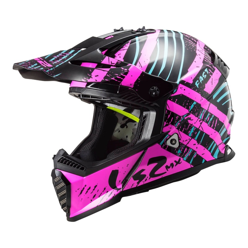 LS2 MX437 Fast Evo Verve Black Fluro Pink Off Road Helmet Size XL 61cm 62cm