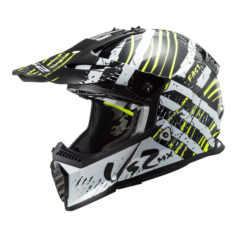 LS2 MX437 Fast Evo Verve Black White Off Road Helmet Size XS 53cm 54cm